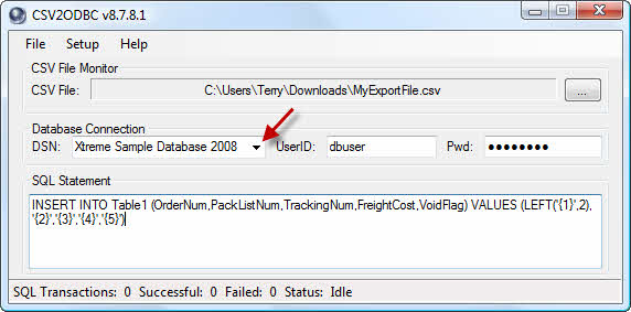 CSV2ODBC Screenshot