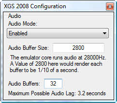 XGS 2008 Audio Config Screen