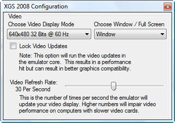 XGS 2008 Video Config Screen